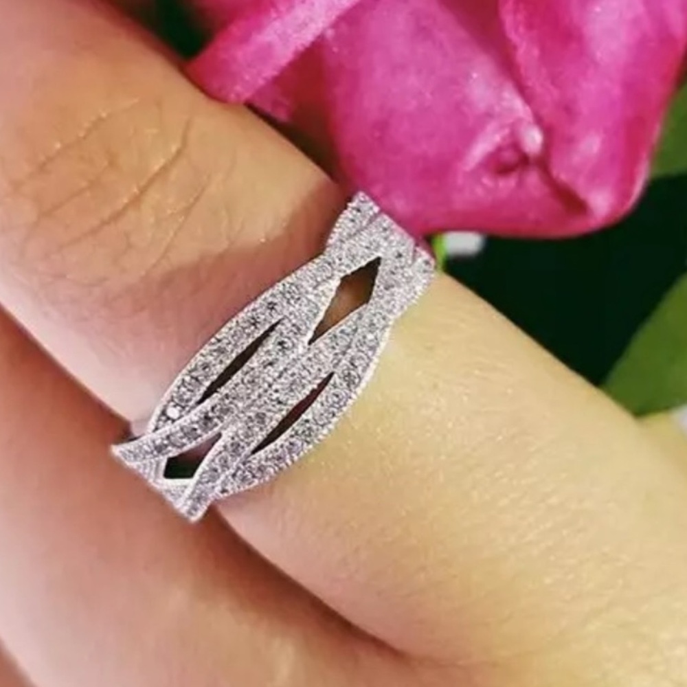 Sterling Silver Pavé Crisscross Ring - Silver - Picture 2 of 6
